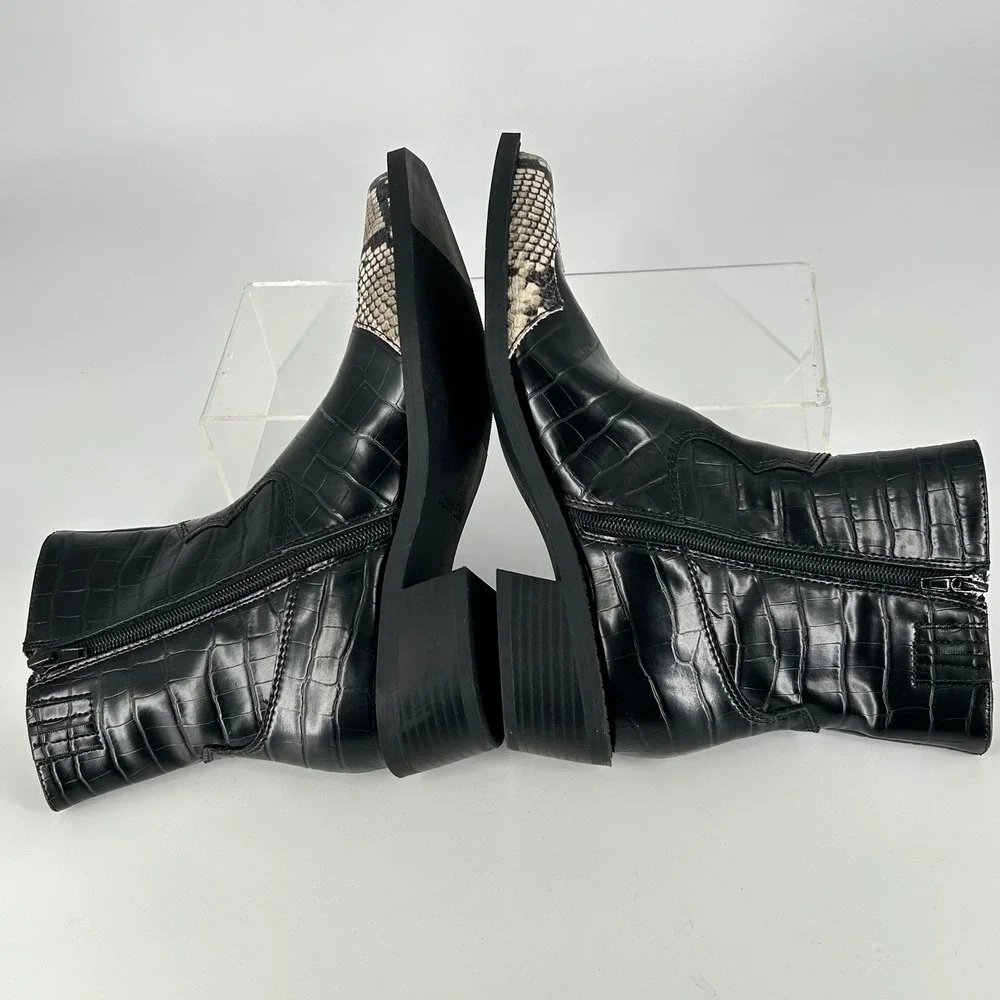 Open Edit Size 5.5 Black Western Ankle Boots NEW Snake Crocodile‎ Embossed $89